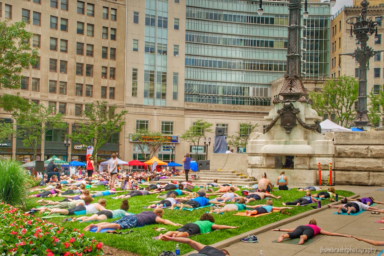 International Day of Yoga | Monument Circle | Indianapolis, Indiana | Image By Indiana Architectural Photographer Jason Humbracht
