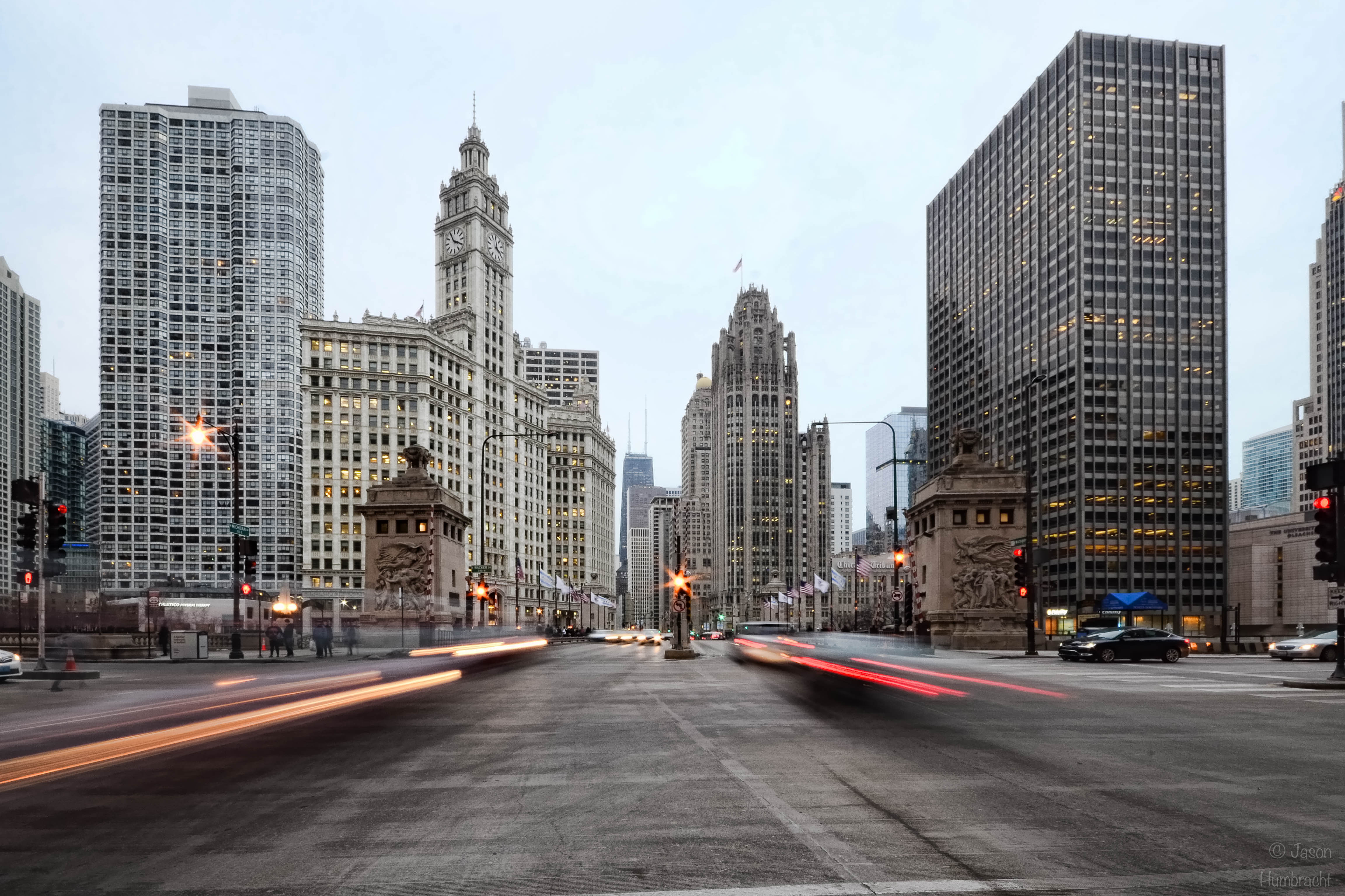 Chicago Traffic | Chicago Architecture | Light Trails | Michigan Ave | Skyscraper | Skyline | Image By Indiana Architectural Photographer Jason Humbracht